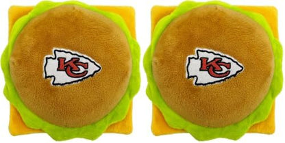 Pets First NFL Kansas City Chiefs Stadium Cheese Burger Plush Dog & Cat Squeak Toy with Beautiful Team Name & Logo (Pack of 2)