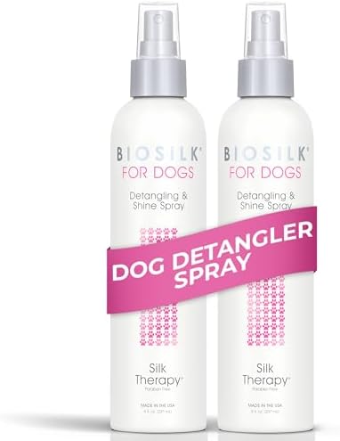 BioSilk for Dogs Silk Therapy Detangling and Shine Spray, 8 Fl Oz, 2-Pack