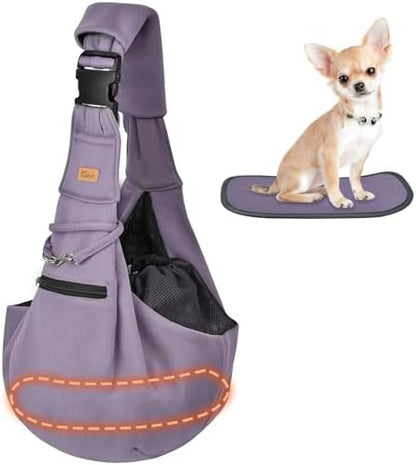 CUBY Adjustable Dog Cat Sling Carrier with Padded Hard Bottom Pet Carrier Sling Soft Carrying Puppy Bag for Small Dogs Cats Outdoor Travel(Purple)