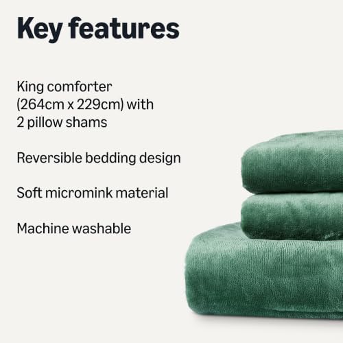 Amazon Basics Reversible Sherpa Comforter Set with Pillow Sham, Soft Warm, King, Green