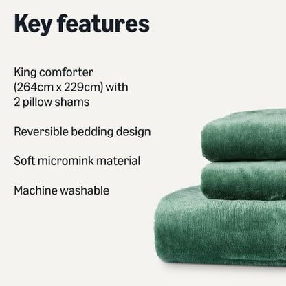 Amazon Basics Reversible Sherpa Comforter Set with Pillow Sham, Soft Warm, King, Green