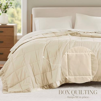 Madison Park Down Alternative Queen Blanket for Bed, Satin Trim, Cream