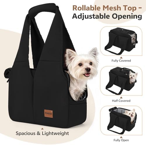 Dog Purse Carrier for Small Dogs and Cats, Soft-Sided Pet Tote Bag with 6 Large Pockets, Collapsible Travel Puppy Carrier, Fits Pets up to 13 lbs (Black, 15.7" L x 8" W x 11.8" H)