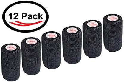 3 Inch Self Adhesive Bandage Wrap - Self-Sticking Vet Wrap - Black, 12 Pack