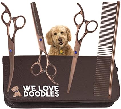 Dog Grooming Scissors Kit, 4 Pieces, Curved, Straight & Thinning Shears Set