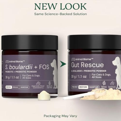 Animal Biome Dog & Cat Probiotics, Gut Rescue, S Boulardii + FOS Powder 60g