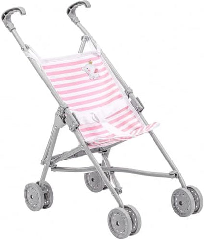 JC Toys Boutique | Folding Umbrella Doll Stroller for Children 2 Years Plus, Pink Stripes and Soft Embroidery | Sturdy Metal Frame | Pretend Play with Dolls up to 18” Long | Seat Belt