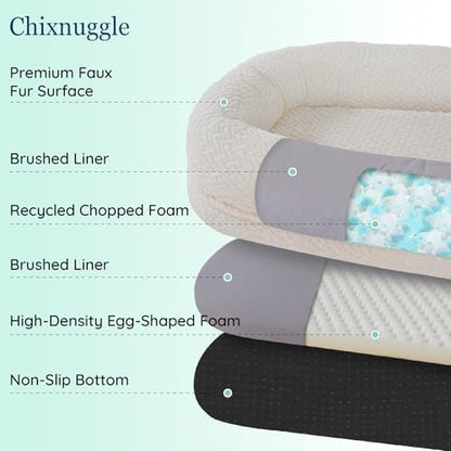 ChiXnuggle Orthopedic Human Dog Bed,with Faux Fur Washable Cover,Blanket