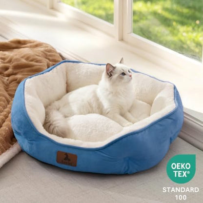 Asvin Small Dog Bed for Small Dogs, Cat Beds for Indoor Cats, Pet Bed for Puppy and Kitty, Extra Soft & Machine Washable with Anti-Slip & Water-Resistant Oxford Bottom, Light Blue, 20 inches