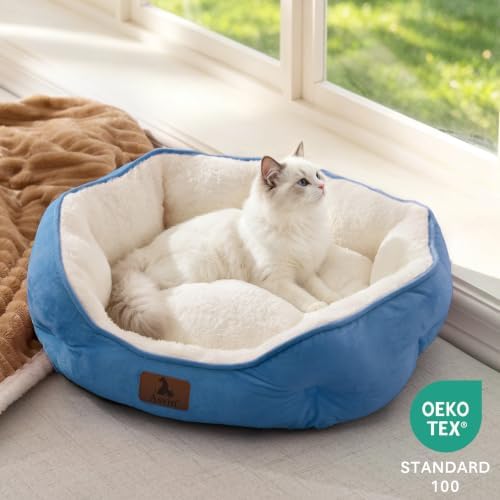 Asvin Medium Dog Bed for Medium Dogs, Cat Beds for Indoor Cats, Pet Bed for Puppy and Kitty, Extra Soft & Machine Washable with Anti-Slip & Water-Resistant Oxford Bottom, Light Blue, 25 inches