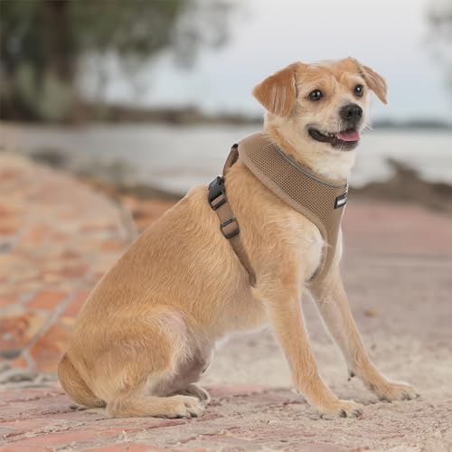 Best Pet Supplies Voyager Aerolite Over the Head Dog Harness, No Pull Breathable Air Mesh Vest, Quick Dry with Reflective Stitching, Adjustable Escape Resistant Harness - Beige, X-Small
