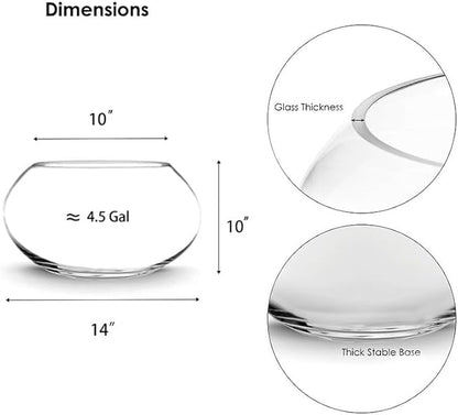 CYS EXCEL Large Glass Bubble Bowl (H-10 W-14, Approx. 4.5 Gal.) Round Bowl Terrarium Globe Flower Vase Centerpiece for Weddings Events Arrangements