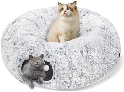 Baseola Fuzzy Cat Tunnel Bed for Indoor Cats, 2-in-1 Interactive Cat Toys
