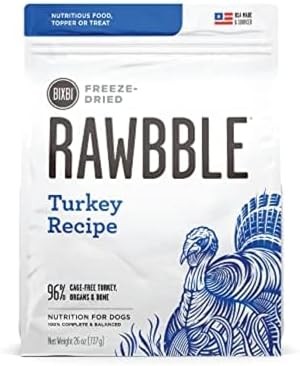 BIXBI Liberty Freeze-Dried Dog Food Topper & Treats, Turkey – 96% Meat & Organs, No Refrigeration – USA Made, 26 oz