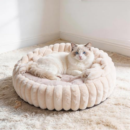 Cat Beds for Indoor Cats, 2 in 1 Cat Cave Bed Kitten Bed for Small Pets, Small Dog Bed with Cover, Pet Bed for Puppy and Kitten with Anti-Slip Bottom-Beige Pink-24 inches