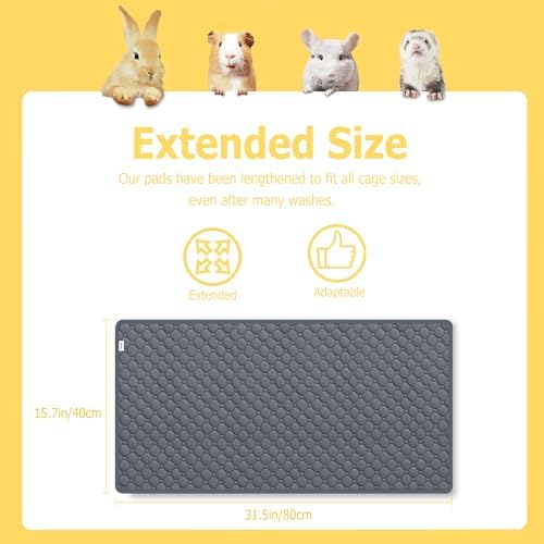 Washable Guinea Pig Cage Liner, 16"x31" Fleece Bedding 4 Pack, Gray
