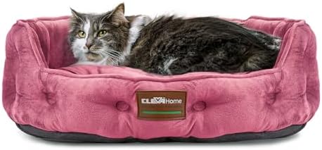 ClevaHome Cat Dog Bed for Small Pets up to 15lbs - Round Cat Beds for Indoor Cats, Machine Washable Comfortable Pet Bed for Puppy and Kitten with Non-Slip Bottom (Plum Pink)