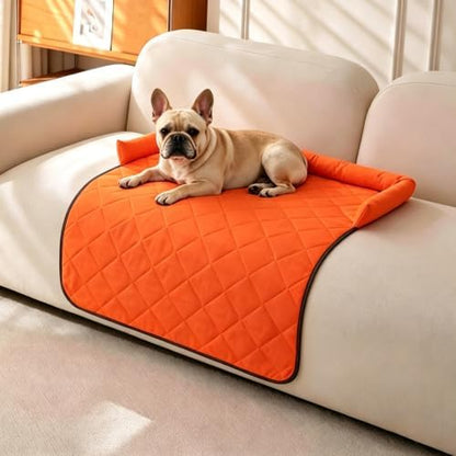 Cooling Dog Couch Bed with Head Support, Waterproof Sofa Cover, Orange, M