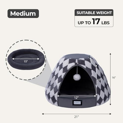 BALANCE Cat Beds for Indoor Cats, 2-in-1 Cat Bed Cave with Anti-Slip Bottom and Ultra-Soft Plush, Cozy Cats House Tent for Kittens and Small Dogs, 21 Inches, Dark Grey