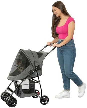 Pet Gear No-Zip Happy Trails Lite Pet Stroller, Classic Grey-Zippered