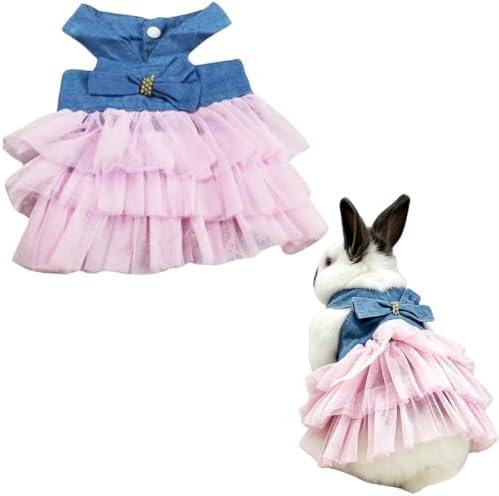 Bunny Dress Rabbit Tutu Skirt Holiday Outfit for Ferret (Denim Pink,L)