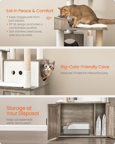 Feandrea Cat Tree, 66.9-Inch Cat Tower with Litter Box Enclosure