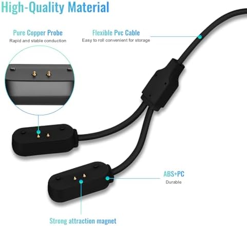 2-in-1 Portable Magnetic Quick Charge Cable | Anti-Lost Heavy-Duty | Replacement for Tractive Dog GPS Tracker | Travel-Friendly Compact USB Cord for Home & Outdoor (Black)