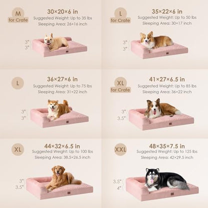 EHEYCIGA XL Dog Bed Memory Foam for Crate, Extra Large Dog Bed Orthopedic with Washable Removable Cover, Waterproof Pet Sofa Couch XLarge Size Dogs, 41x27x6.5, Pink
