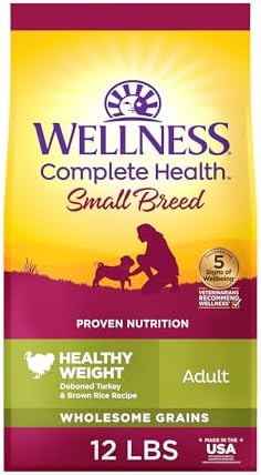 Wellness Complete Health Healthy Weight Small Breed Adult Dry Dog Food, Wholesome Grain Kibble, Natural, Turkey and Brown Rice Recipe, 12 lb Bag