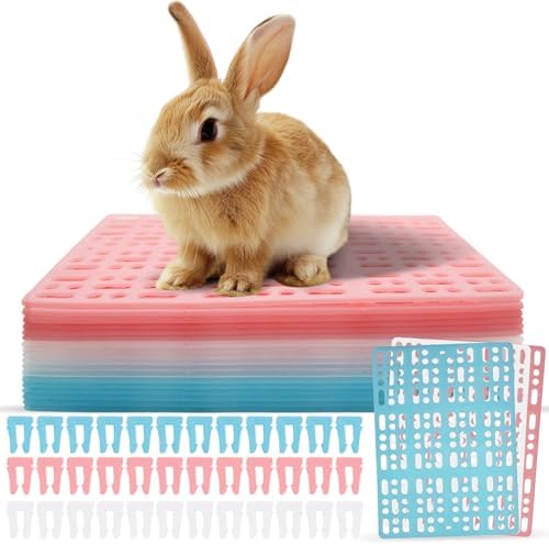 18 Pack Plastic Rabbit Cage Mat, Bunny Resting Mats for Cage with Snap Joint, Breathable Small Animal Feet Pads for Guinea Pigs, Chinchilla, Pet - White, Blue, Pink