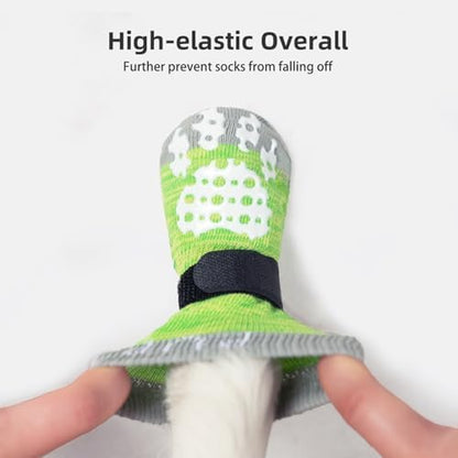 PUPTECK Anti-Slip Dog Socks with Double Sides Grips for Small Medium Large Dogs Hardwood Floors Prevents Licking, Dog Shoes for Hot Pavement Traction Control for Senior Dogs, Fluorescent Green, L