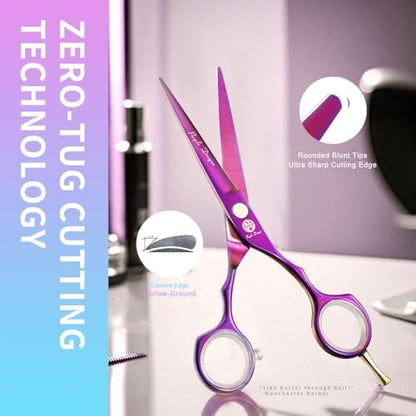 Purple Dragon 5.5 inch Hair Cutting Scissors Set with Razor - Purple