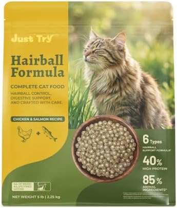 Just Try Hairball Relief Cat Food with Cat Grass, Pumpkin & Taurine, 5 lb