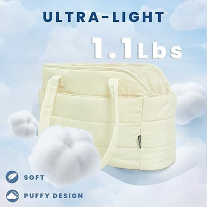 Lightweight Puffy Dog Purse Carrier for Small Dogs, Beige