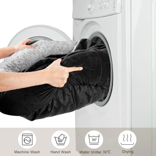 JOEJOY Small Dog Bed Cat Bed with Hooded Blanket, Cozy Cuddler Luxury Puppy Pet Bed, Donut Round Calming Anti-Anxiety Dog Burrow Cave Bed - Anti-Slip Bottom and Machine Washable 23 inch