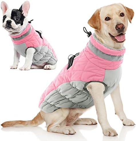 AOFITEE Dog Coat Warm Fleece Dog Winter Coat with Harness for Large Dogs