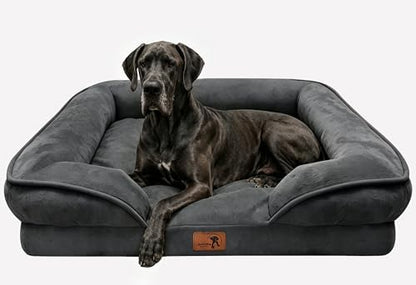 Spotted Play Orthopedic Dog Bed with Sides - Sofa Beds for Extra Large Dogs, Supportive Foam Pet Couch Bed with Washable Removable Cover, Waterproof Lining and Non-Slip Bottom, Dark Grey - XXL