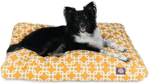 Majestic Pet Shredded Memory Foam Dog Bed Medium with Removable Washable Cover – Rectangle Orthopedic Dog Bed–Durable Dog Crate Bed-Flat Dog Bed for Senior Dogs - (35x29) M - Links - Yellow