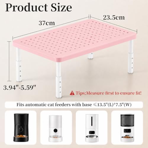 Adjustable Automatic Cat Feeder Stand - Elevated Cat Feeder Stand with 3 Height Settings, Fits Most Automatic Feeders & Tradition Bowls, Raised Pet Feeding Table Station for Cats & Small Dogs - Pink