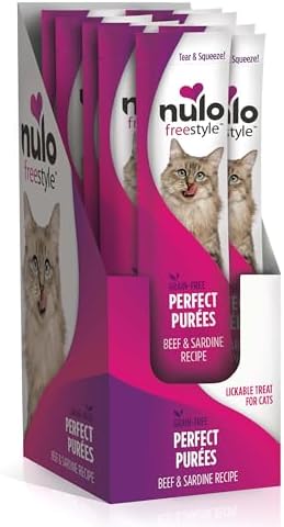 Nulo Freestyle Lickable Cat Treats - Perfect Purées Beef & Sardine, Squeezable Grain-Free Wet Cat Food Topper, High Moisture for Hydration, 48 x 0.5oz