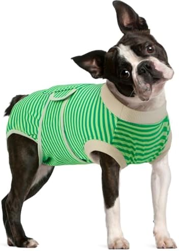 FUAMEY Dog Recovery Suit Male,Dogs Surgery Neuter Suits Puppy Spay Shirts for Female Protect Dog's Skin Anti Licking Abdominal Wounds Doggie Onesie Pet Bodysuit Alternative to Cone Green Stripes M