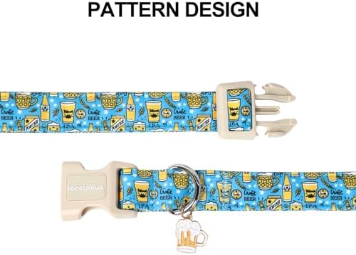 Lionet Paws Summer Dog Collar- Cute Beer Dog Collars with Plastic Buckle,Blue Yellow Light Adjustable Dog Collars for Medium Dogs