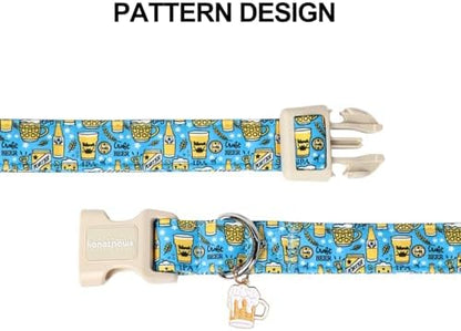 Lionet Paws Summer Dog Collar- Cute Beer Dog Collars with Plastic Buckle,Blue Yellow Light Adjustable Dog Collars for Medium Dogs