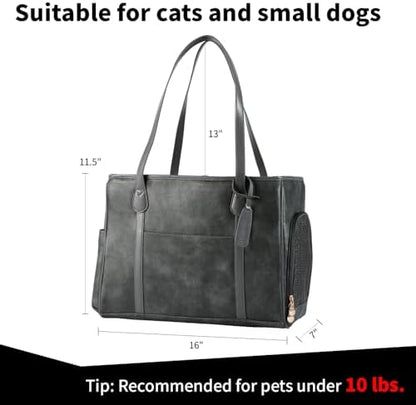 Stylish Dog Purse Carrier, Leather Pet Carrier Bag for Small Dogs Cats Puppy, Airline Approved Soft-Sided Carrier Grey