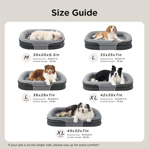 Bedsure LPlus 360°Oval Bolster Orthopedic Dog Beds Large Sized Dog,38" Grey