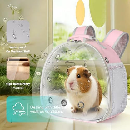 Guinea Pig Carrier, Clear Bubble Window for Guinea Pig, Bunny Rat Bird (Pink, Backpack)