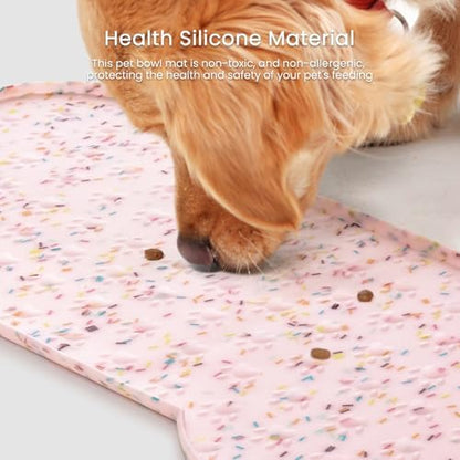 PWTAA Dog Food Mat Anti-Slip Silicone Dog Bowl Mat Thicker Pet Placemat Waterproof Cat Feeder Pad with Raised Edge Puppy Kitten Feeding Mats Suitable Small Medium-Sized Dogs Cats Eating Tray