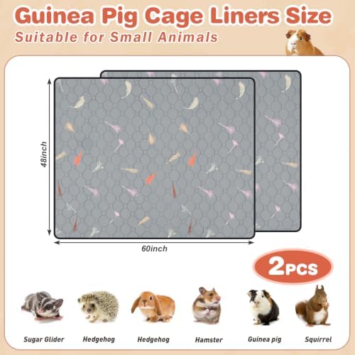 2Pcs Guinea Pig Cage Liners,Guinea Pig Fleece Cage Liners48''X60'' Super Absorbent Washable Pee Pads Reusable for Rabbit Hamster Chinchilla