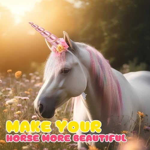 Juexica 19 Pcs Unicorn Horn for Horse, Pink Hair Extensions Clip in