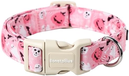 Lionet Paws Halloween Pink Dogs Collar Halloween, Ghost Pumpkin Puppy Collars with Quick Release Buckle for Boy and Girl Female Dogs Small, XS, Neck 8-12 inches